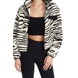 PLUSH x REVOLVE Black and White Animal Pattern Teddy Bear Zip up Jacket